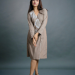 Beige Embroidered Wrap Dress