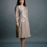 Beige Embroidered Wrap Dress