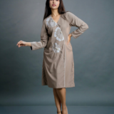 Beige Embroidered Wrap Dress