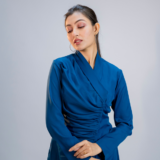Blue Draped Crepe Dress