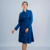 Blue Draped Crepe Dress