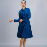 Blue Draped Crepe Dress