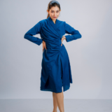 Blue Draped Crepe Dress