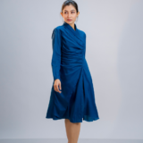Blue Draped Crepe Dress