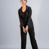Black Contrast Stitch Two-Piece Set.