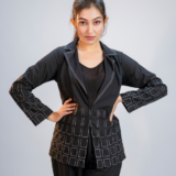 Black Contrast Stitch Two-Piece Set.