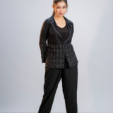 Black Contrast Stitch Two-Piece Set.