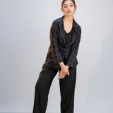 Black Contrast Stitch Two-Piece Set.