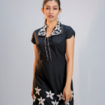 Black Embroidered Collar Cotton Poplin Dress