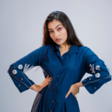 Blue Floral Embroidered Poplin Dress