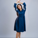 Blue Floral Embroidered Poplin Dress