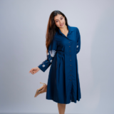 Blue Floral Embroidered Poplin Dress