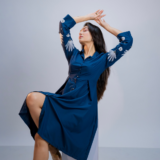 Blue Floral Embroidered Poplin Dress