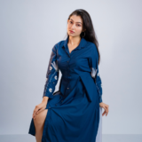Blue Floral Embroidered Poplin Dress