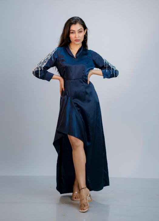 High-Low Dress with Embellished Sleeves