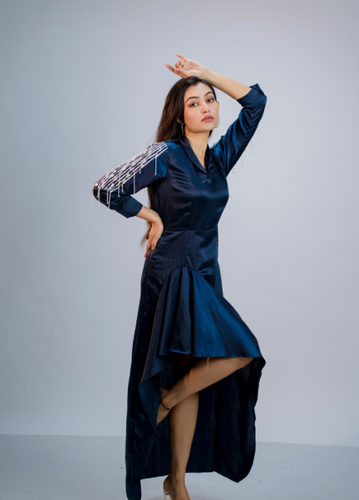 High-Low Dress with Embellished Sleeves