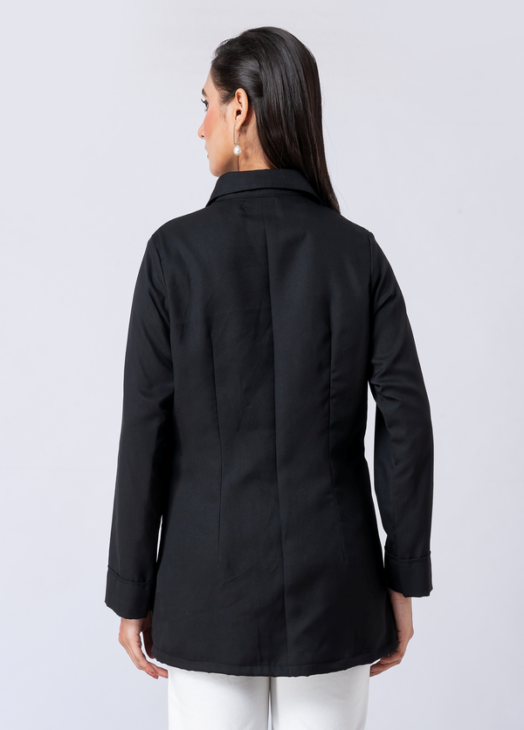 BLACK ALLURE SHIRT: Black, Crepe Fabric, Multi threaded embroidered shirt with collar neck, Full sleeves