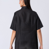 BLACK BLOOM SHIRT: Black, Crepe Fabric, Crystal and thread embroidered shirt with collar neck, Half sleeves