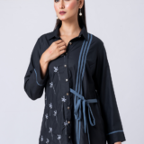 BLACK BEAUTY SHIRT: Black, Cotton Fabric, Crystal and thread embroidered shirt with collar neck, Full sleeves