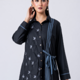 BLACK BEAUTY SHIRT: Black, Cotton Fabric, Crystal and thread embroidered shirt with collar neck, Full sleeves