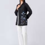 BLACK ALLURE SHIRT: Black, Crepe Fabric, Multi threaded embroidered shirt with collar neck, Full sleeves
