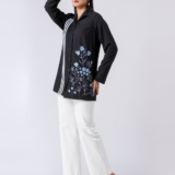 BLACK ALLURE SHIRT: Black, Crepe Fabric, Multi threaded embroidered shirt with collar neck, Full sleeves