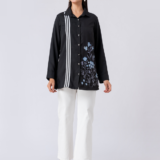 BLACK ALLURE SHIRT: Black, Crepe Fabric, Multi threaded embroidered shirt with collar neck, Full sleeves