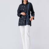 BLACK BEAUTY SHIRT: Black, Cotton Fabric, Crystal and thread embroidered shirt with collar neck, Full sleeves