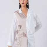 Dual tone, Cowl waist, Bead and hand embroidered shirt with collar neck, Full sleeves