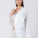 Dual tone, Cowl waist, Bead and hand embroidered shirt with collar neck, Full sleeves