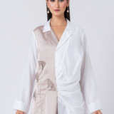 Dual tone, Cowl waist, Bead and hand embroidered shirt with collar neck, Full sleeves