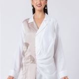 Dual tone, Cowl waist, Bead and hand embroidered shirt with collar neck, Full sleeves