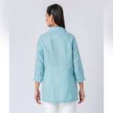 Blue, Cotton Fabric, Bead and hand embroidered shirt with collar neck, Full sleeves