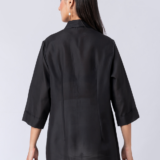 Black, Crepe Fabric, Threaded embroidered shirt with collar neck, 3/4th sleeves