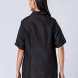 Black, Crepe Fabric, Bead and thread embroidered shirt with collar neck, Half sleeves
