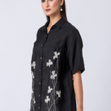 Black, Crepe Fabric, Bead and hand embroidered shirt with collar neck, Half sleeves