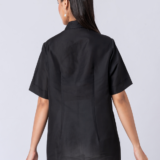 Black, Crepe Fabric, Threaded embroidered shirt with collar neck, Half sleeves