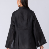 Black, Crepe fabric, Beaded hand embroidered shirt with collar neck, Asymetrical sleeves