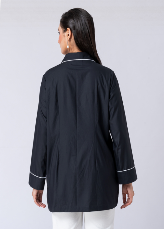 Black, Cotton Fabric, bead work and hand embroidered shirt with collar neck, Full sleeves