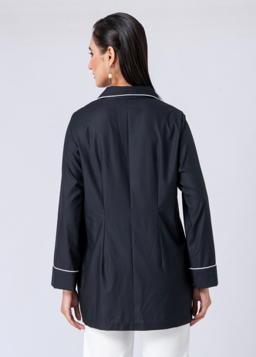 Black, Cotton Fabric, Bead and hand embroidered shirt with collar neck, Full sleeves