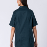 GREEN FLEUR SHIRT:Green, Cotton Fabric, Bead and hand embroidered shirt with collar neck, Half sleeves