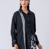 Black, Cotton Fabric, Bead and hand embroidered shirt with collar neck, Full sleeves