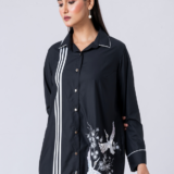 Black, Cotton Fabric, Bead and hand embroidered shirt with collar neck, Full sleeves