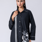 Black, Cotton Fabric, Bead and hand embroidered shirt with collar neck, Full sleeves