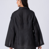 Black, Crepe fabric, Beaded hand embroidered shirt with collar neck, Asymetrical sleeves