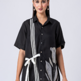 Black, Crepe Fabric, Bead and hand embroidered shirt with collar neck, Half sleeves