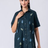 GREEN MYSTIC SHIRT: Green, Cotton Fabric, Bead and hand embroidered shirt with collar neck, Half sleeves