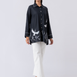 Black, Cotton Fabric, bead work and hand embroidered shirt with collar neck, Full sleeves