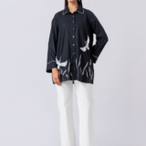 Black, Cotton Fabric, bead work and hand embroidered shirt with collar neck, Full sleeves