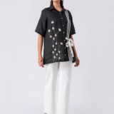 Black, Crepe Fabric, Bead and hand embroidered shirt with collar neck, Half sleeves